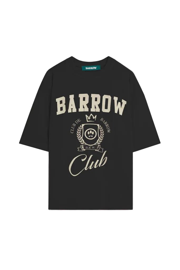 Camiseta Barrow Club negra estampa universitaria escudo corona crema frontal