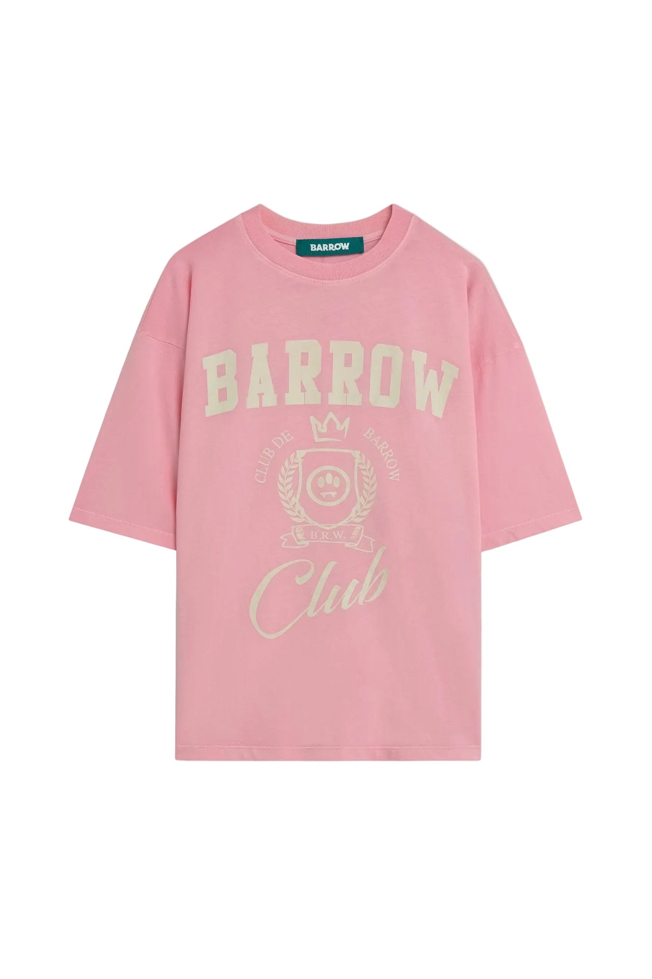Camiseta Barrow Club rosa cipria estampa universitaria escudo corona frontal