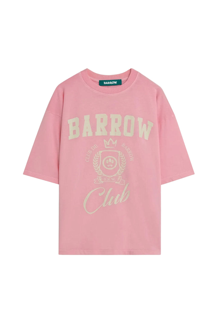 Camiseta Barrow Club rosa cipria estampa universitaria escudo corona frontal