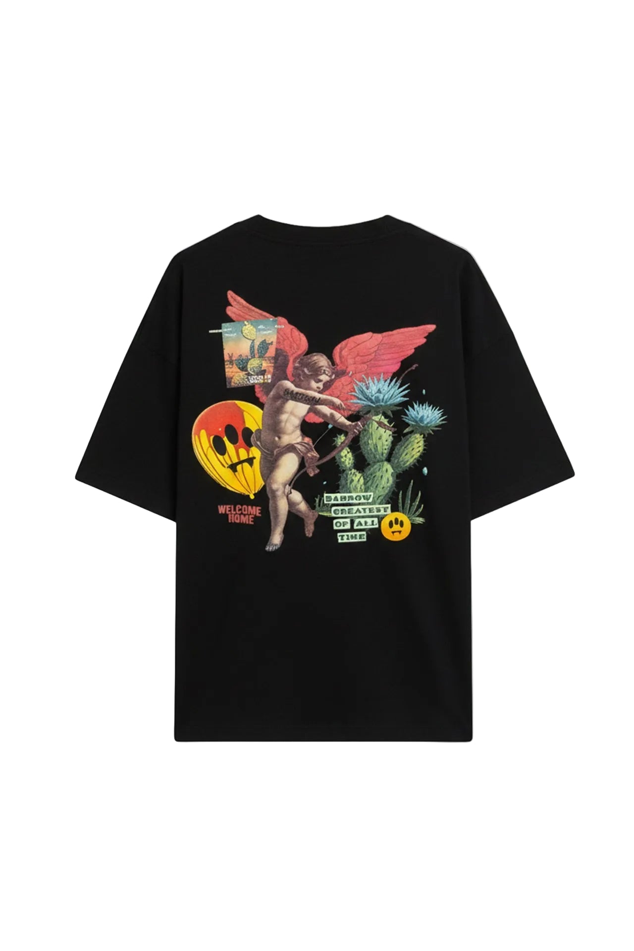 camiseta Barrow angel negra con gran ilustracion angel y cactus en la espalda