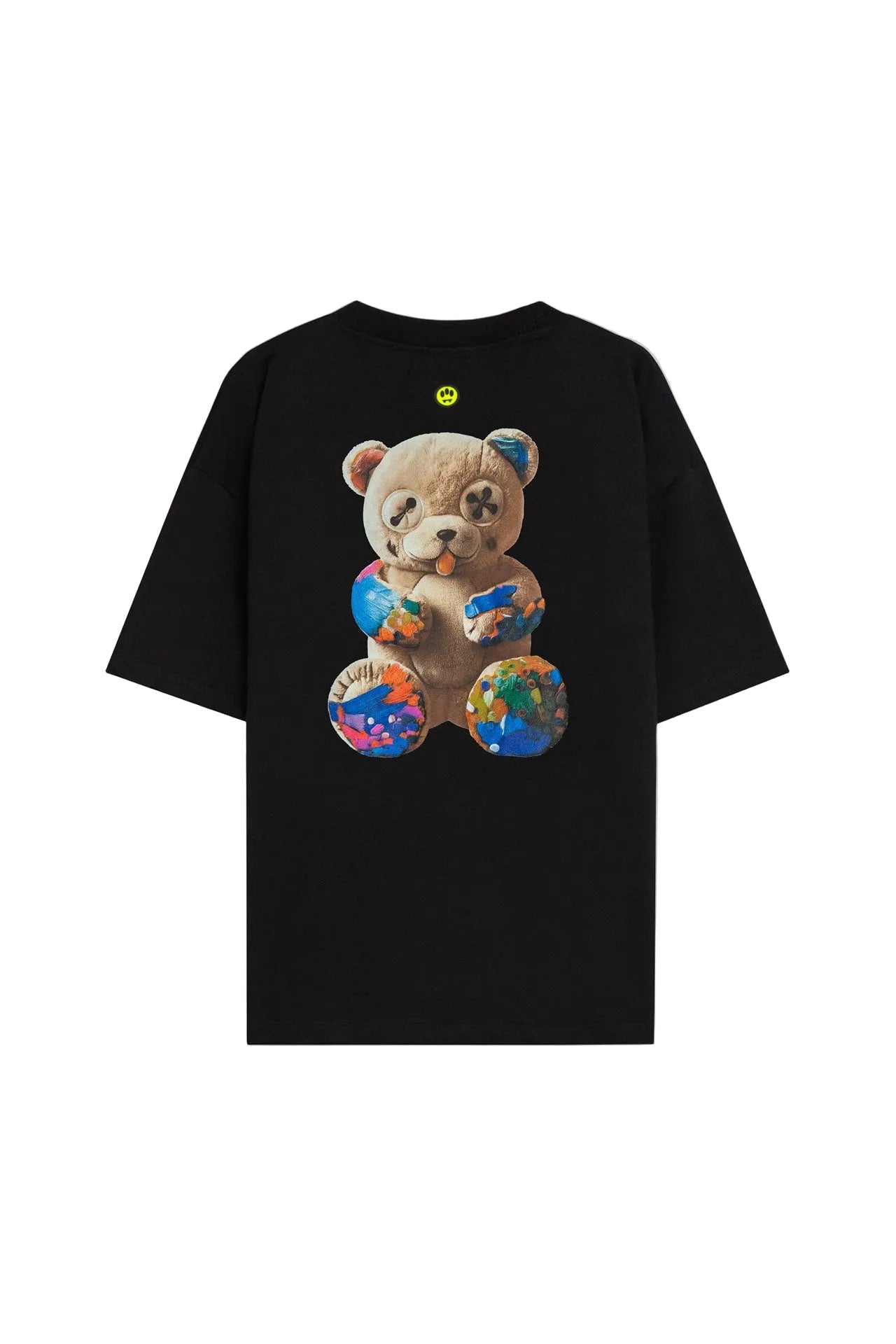 Camiseta Barrow negra estampa oso pintado multicolor azul naranja verde espalda