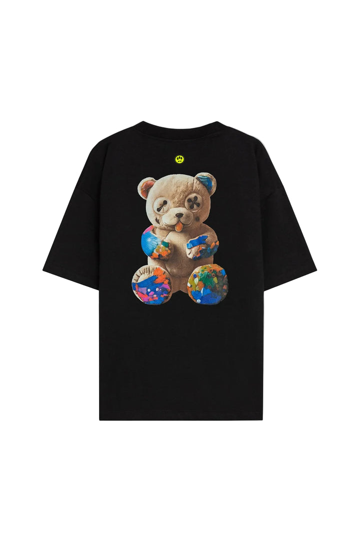 Camiseta Barrow negra estampa oso pintado multicolor azul naranja verde espalda