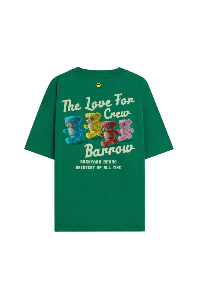 Camiseta Barrow The Love For Crew Graphic verde con logotipo en el pecho y gráfico de osos en la espalda