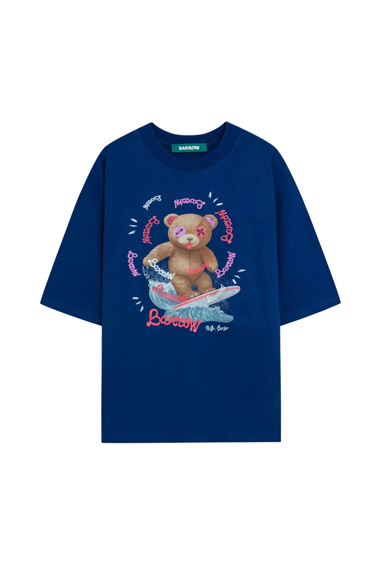 Camiseta Barrow azul con oso surfista estampado frontal relaxed fit