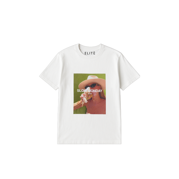 Camiseta Elitè Paris Slow white, print Slow Monday Mood.