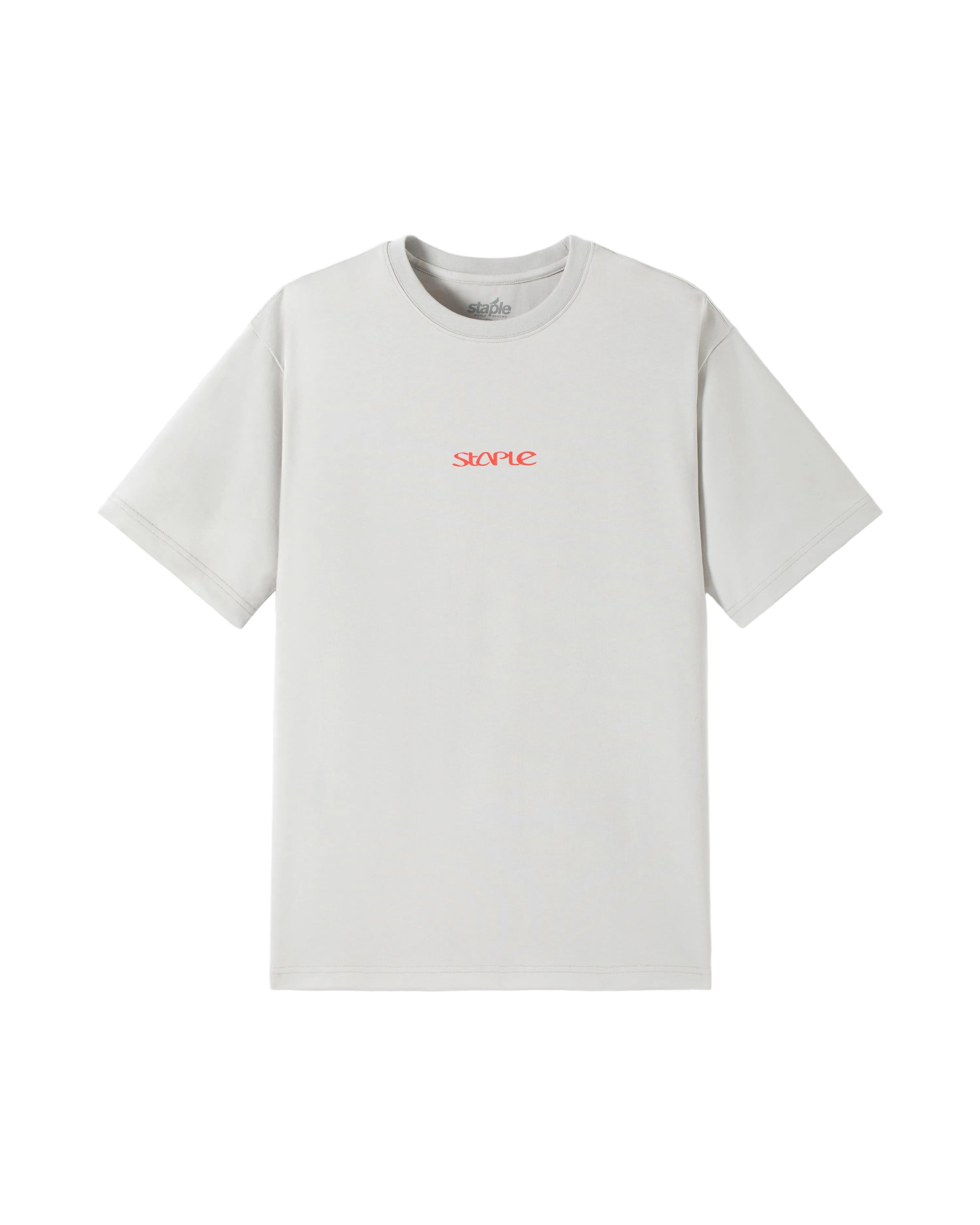 Camiseta Staple Pigeon NYC Collage Tee Gris vista frontal logo Staple pecho
