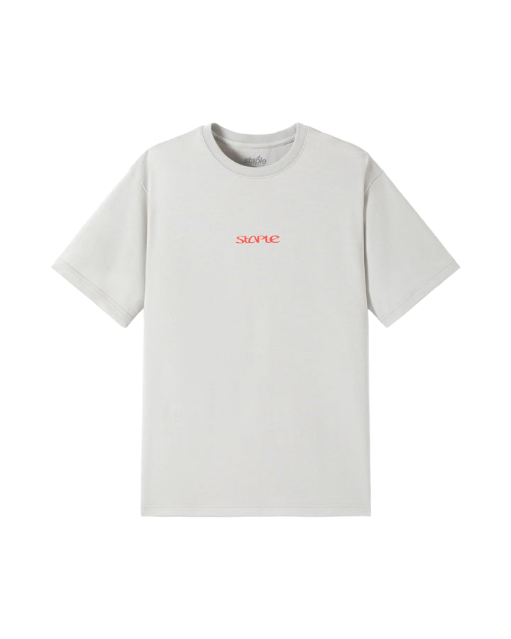 Camiseta Staple Pigeon NYC Collage Tee Gris vista frontal logo Staple pecho
