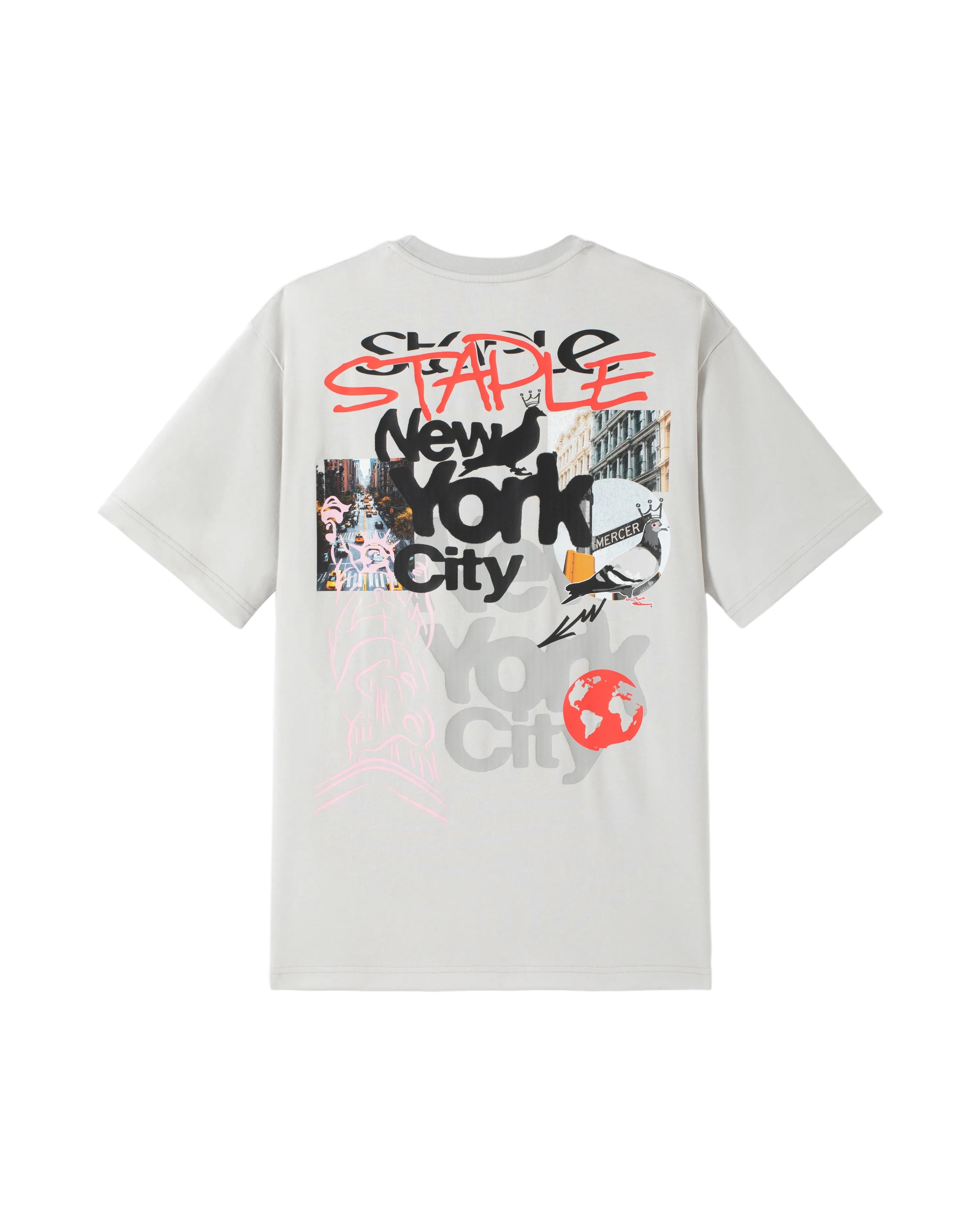 Camiseta Staple Pigeon NYC Collage Tee Gris vista trasera collage Nueva York City