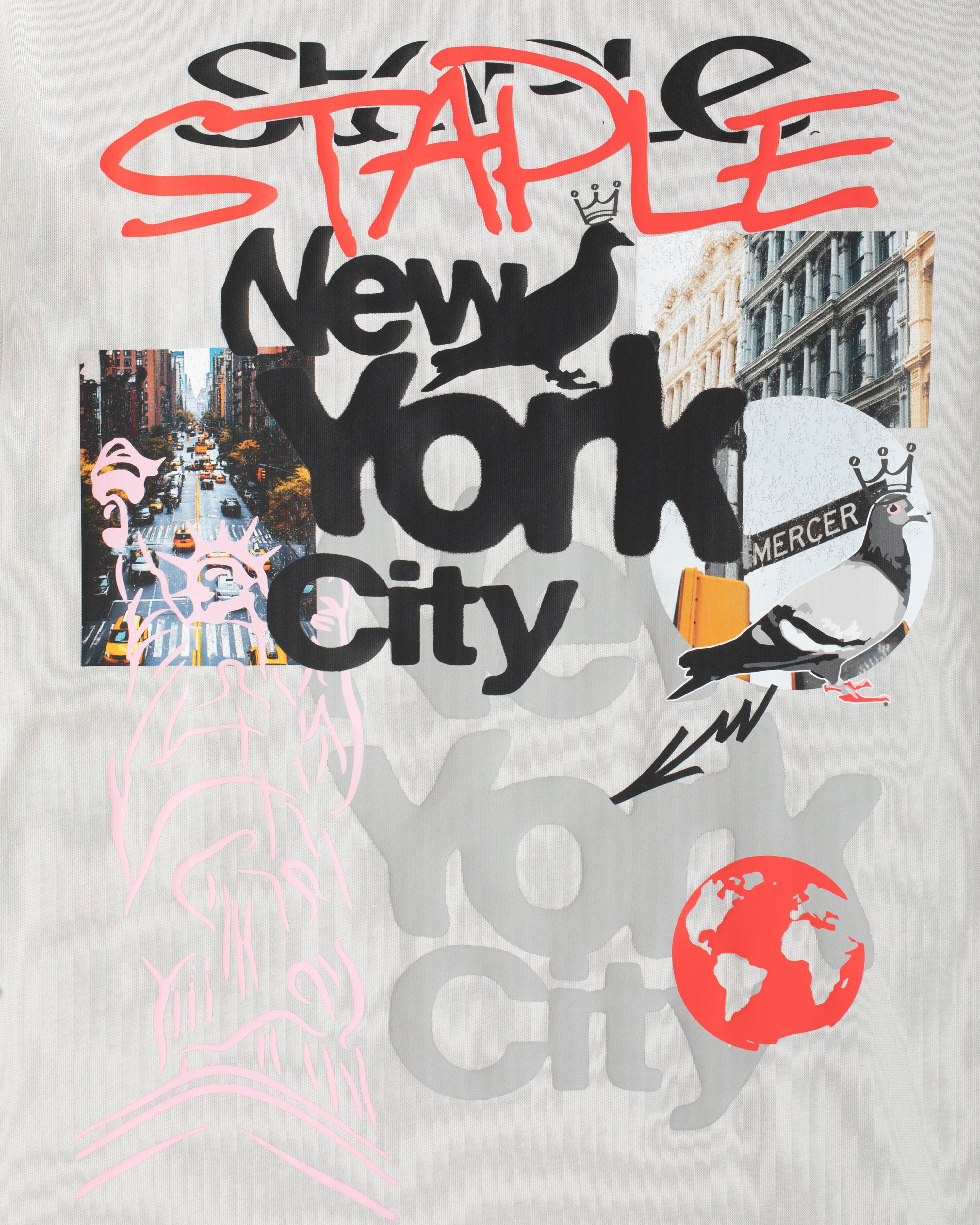 Camiseta Staple Pigeon Gris detalle NYC Collage Tee
