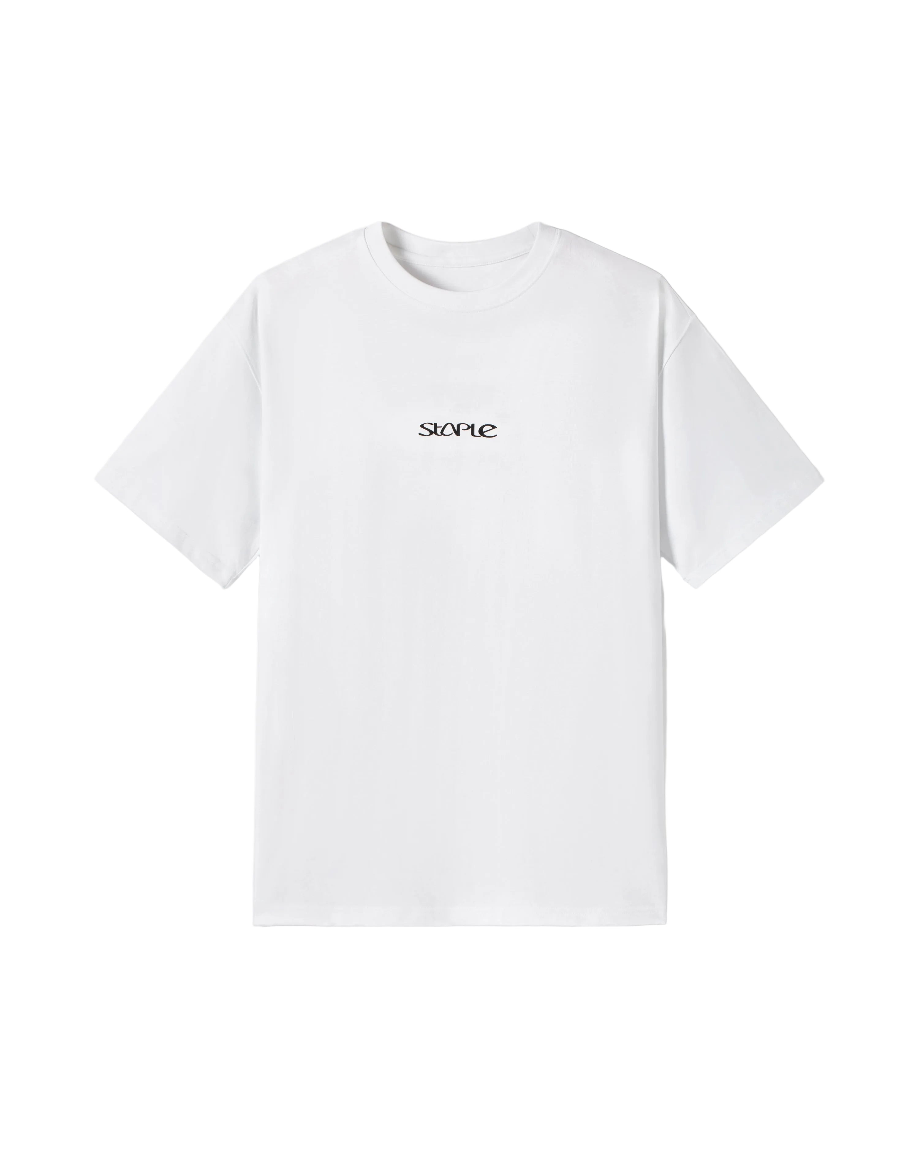 Camiseta Staple Pigeon NYC Collage Tee Blanco vista frontal logo Staple pecho
