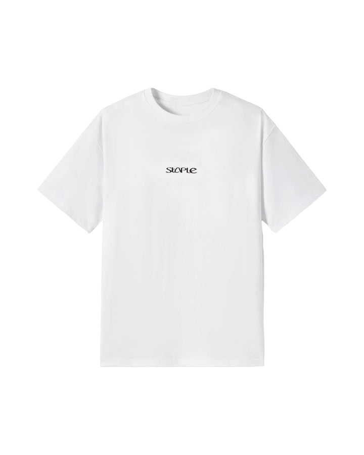Camiseta Staple Pigeon NYC Collage Tee Blanco vista frontal logo Staple pecho
