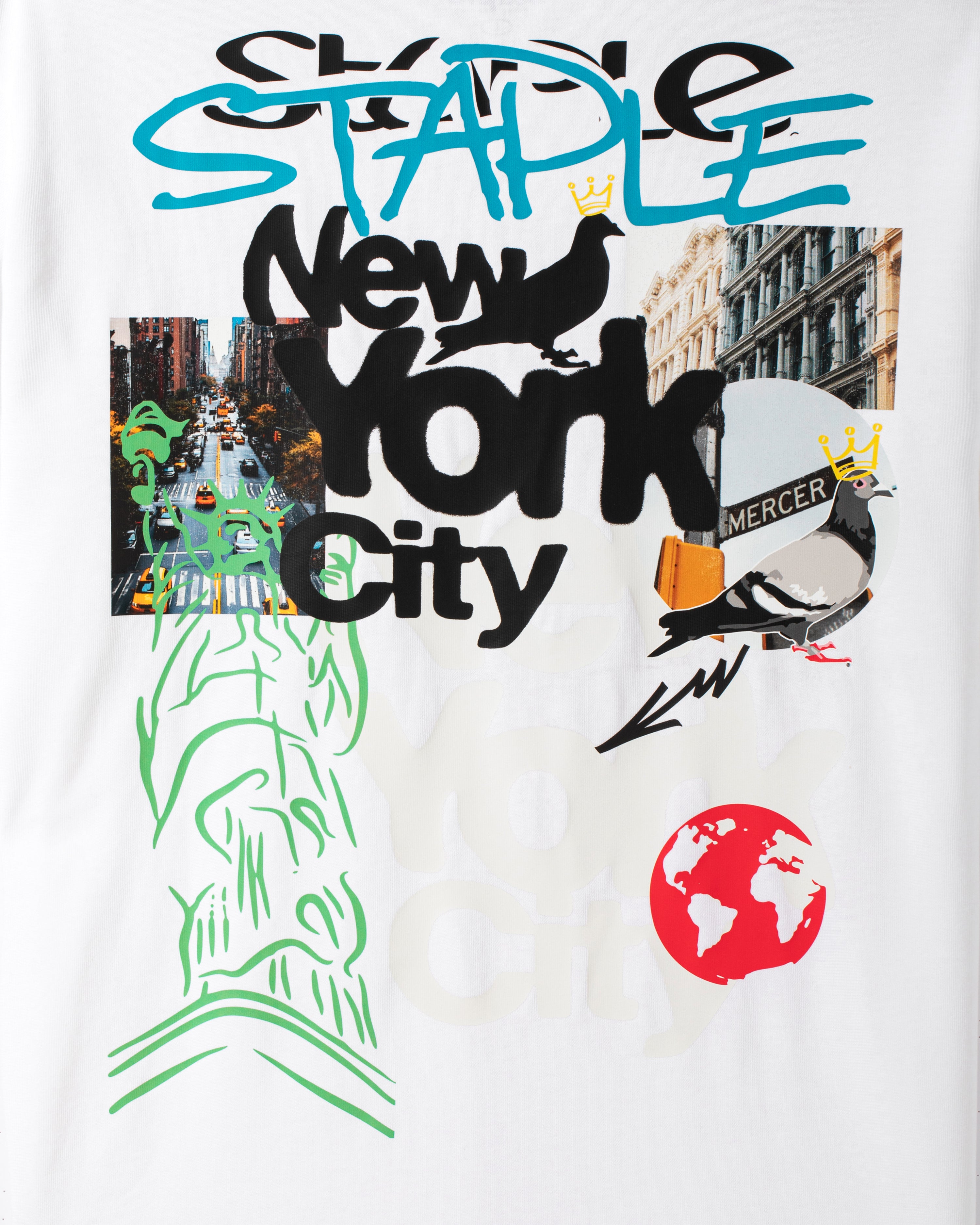 Camiseta Staple Pigeon blanca detalle NYC Collage Tee