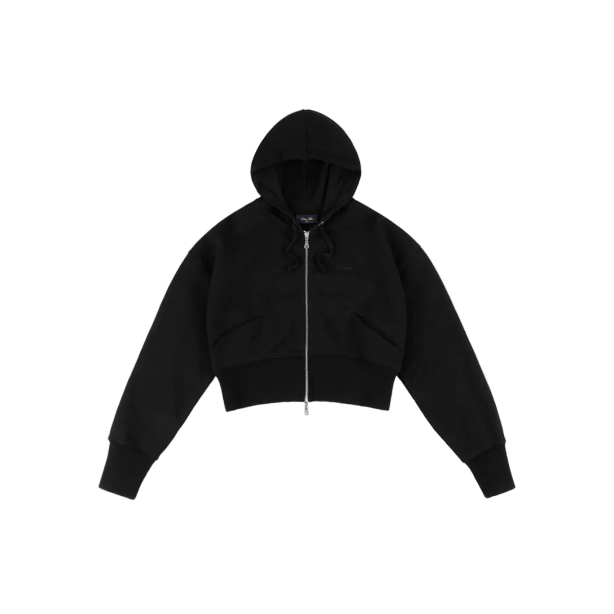 Sudadera Dime Cropped Zip Hoodie en negro con cremallera central y logo bordado