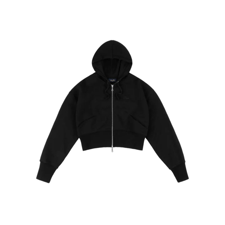 Sudadera Dime Cropped Zip Hoodie en negro con cremallera central y logo bordado