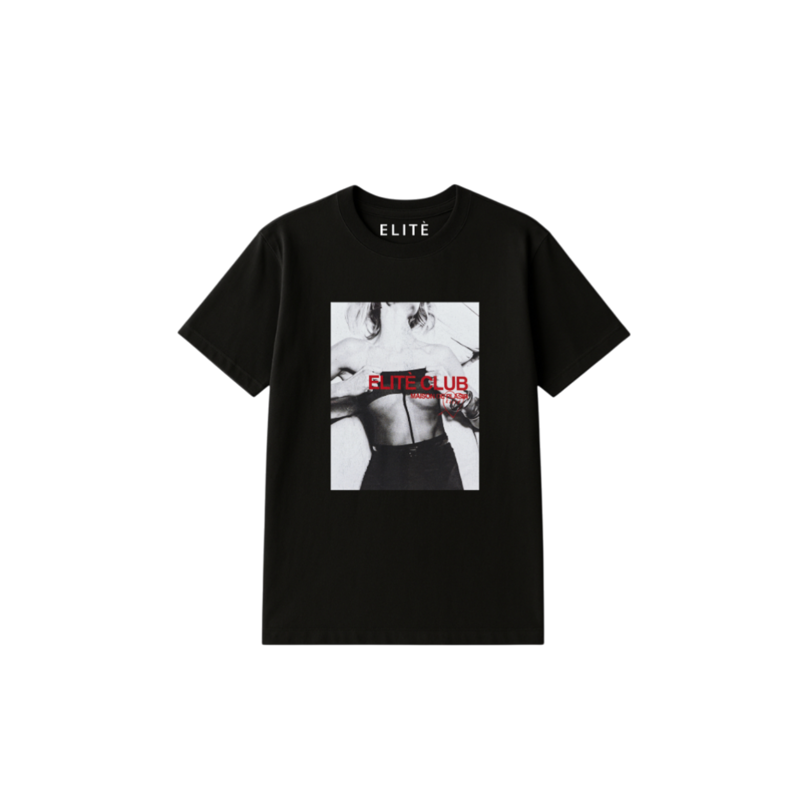 Camiseta Elitè Paris Plasir negra, print Elitè Club Maison De Plasir.