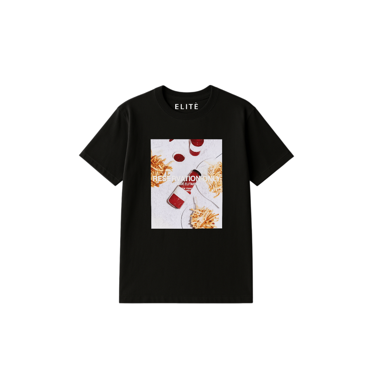 Camiseta Elitè Paris Reserve negra, print Reservation Only, Club Élitaire Des-France Paris.