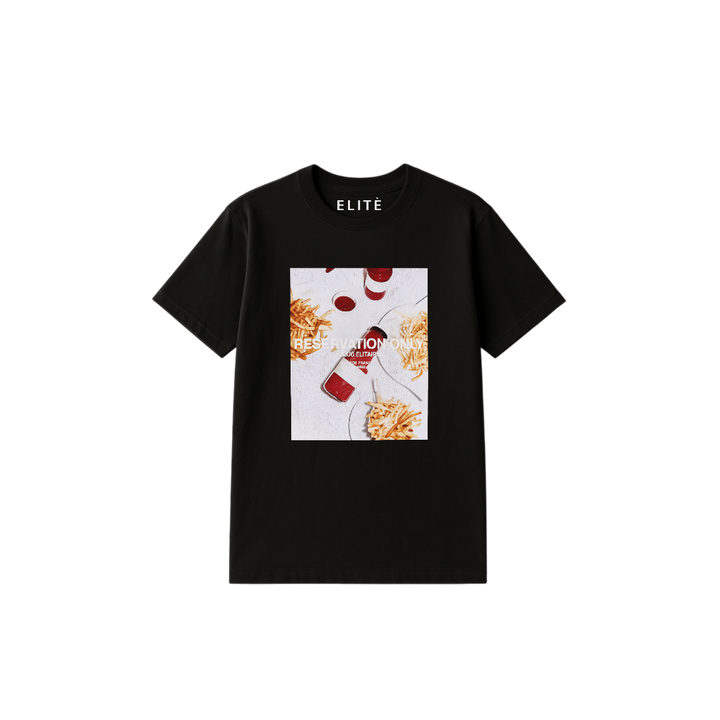 Camiseta Elitè Paris Reserve negra, print Reservation Only, Club Élitaire Des-France Paris.