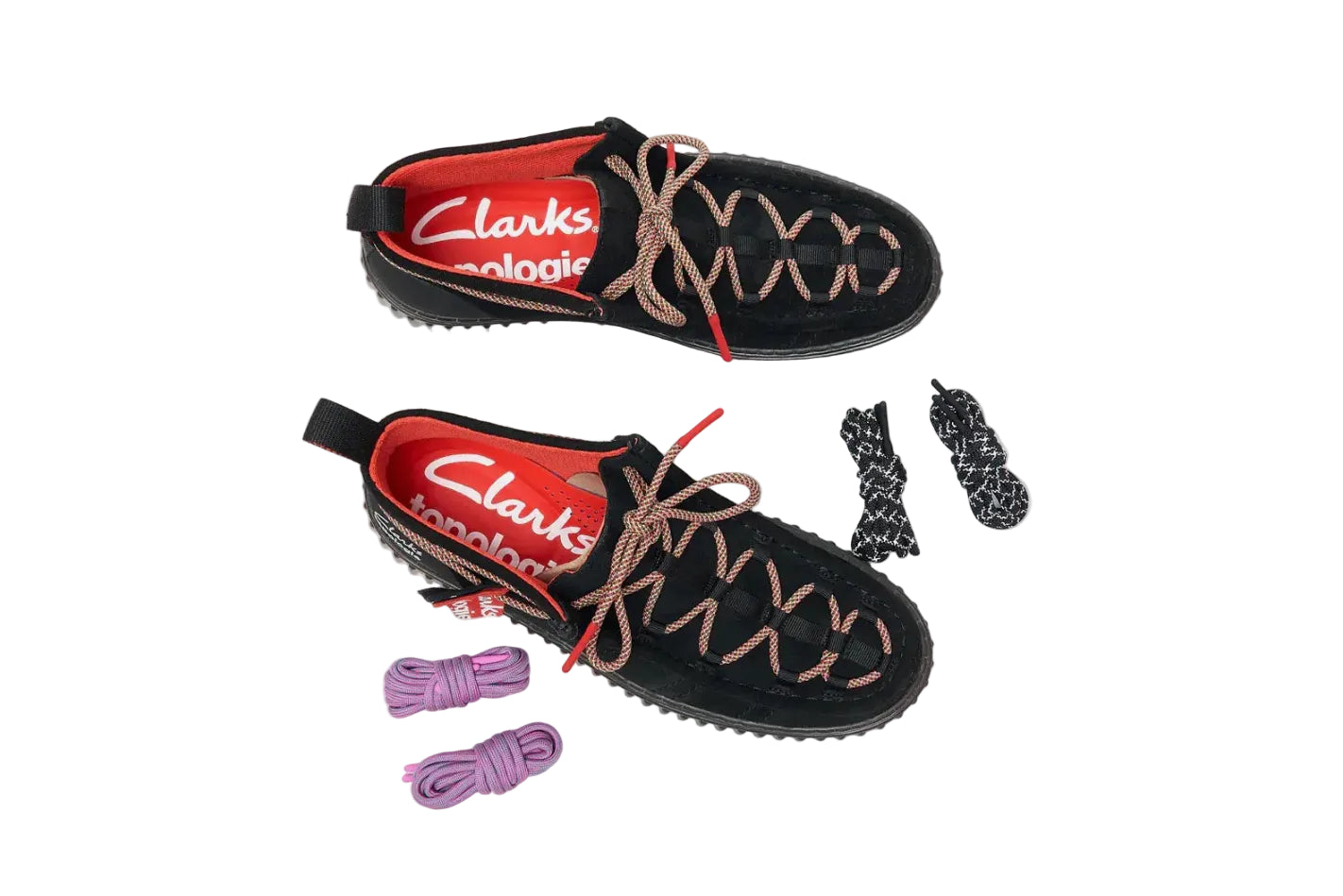 Clarks x Topologie Torhill Hi Black Interest con cordones intercambiables morados y negros incluidos