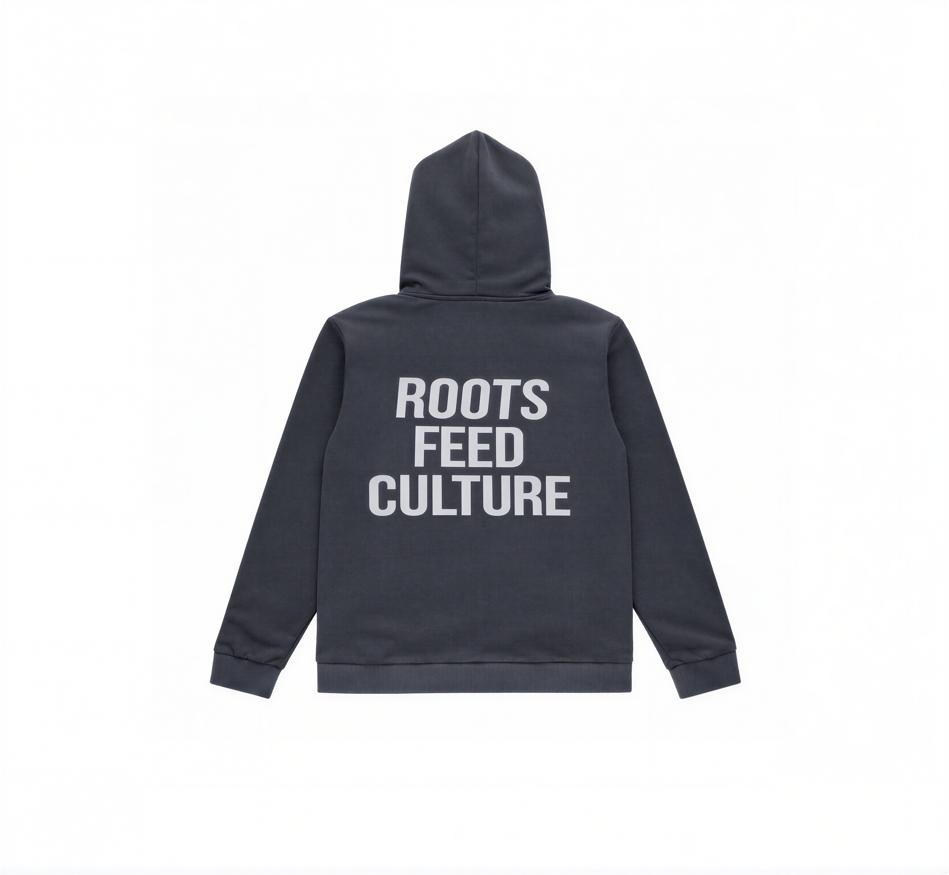 Sudadera gris Aluxe Roots Feed Culture vista trasera diseño minimalista