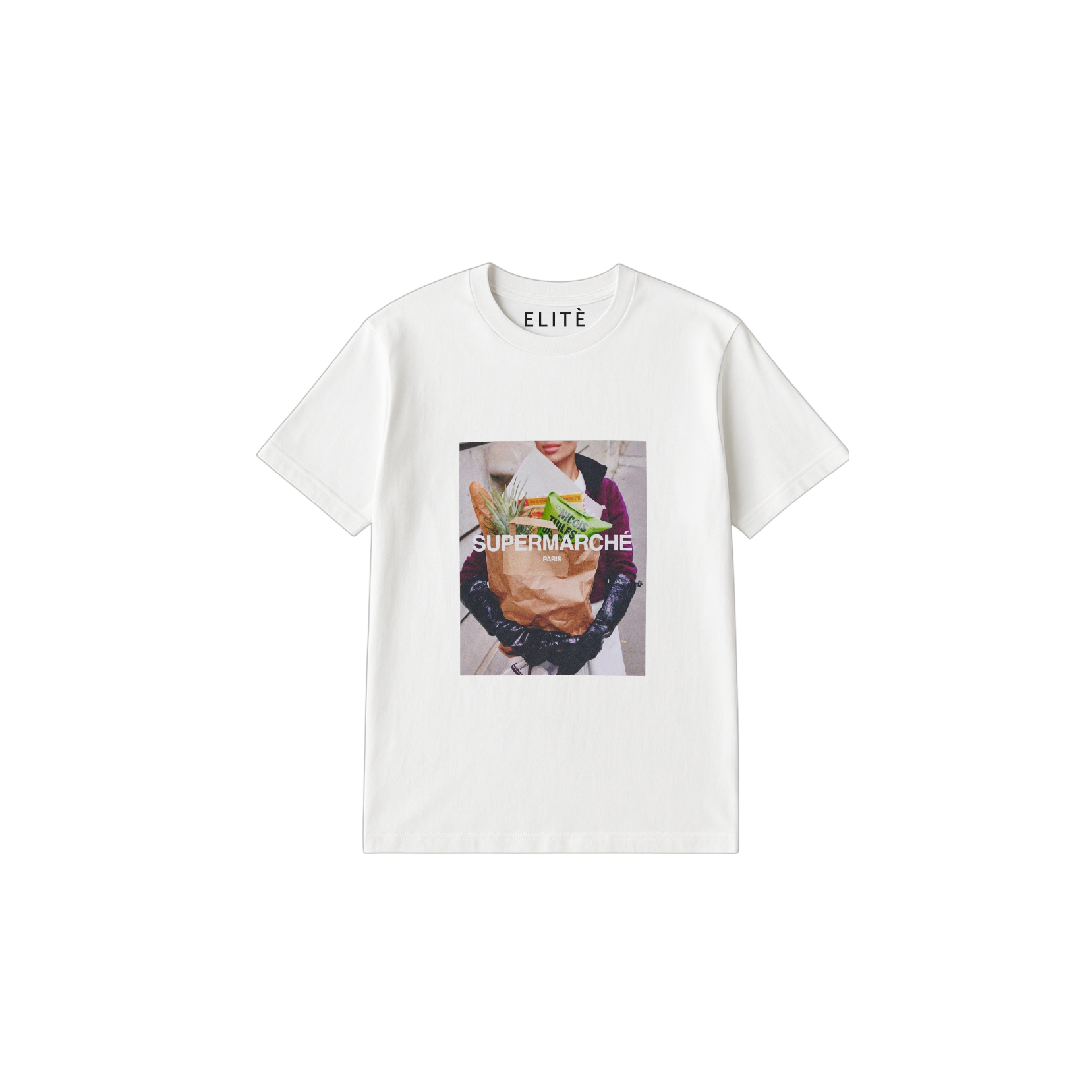 Camiseta Elitè Paris Marche white, print Supermarché Paris.