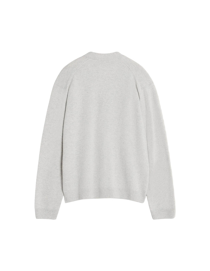 Cárdigan Maison Kitsuné Fox Head gris jaspeado claro visto por detrás
