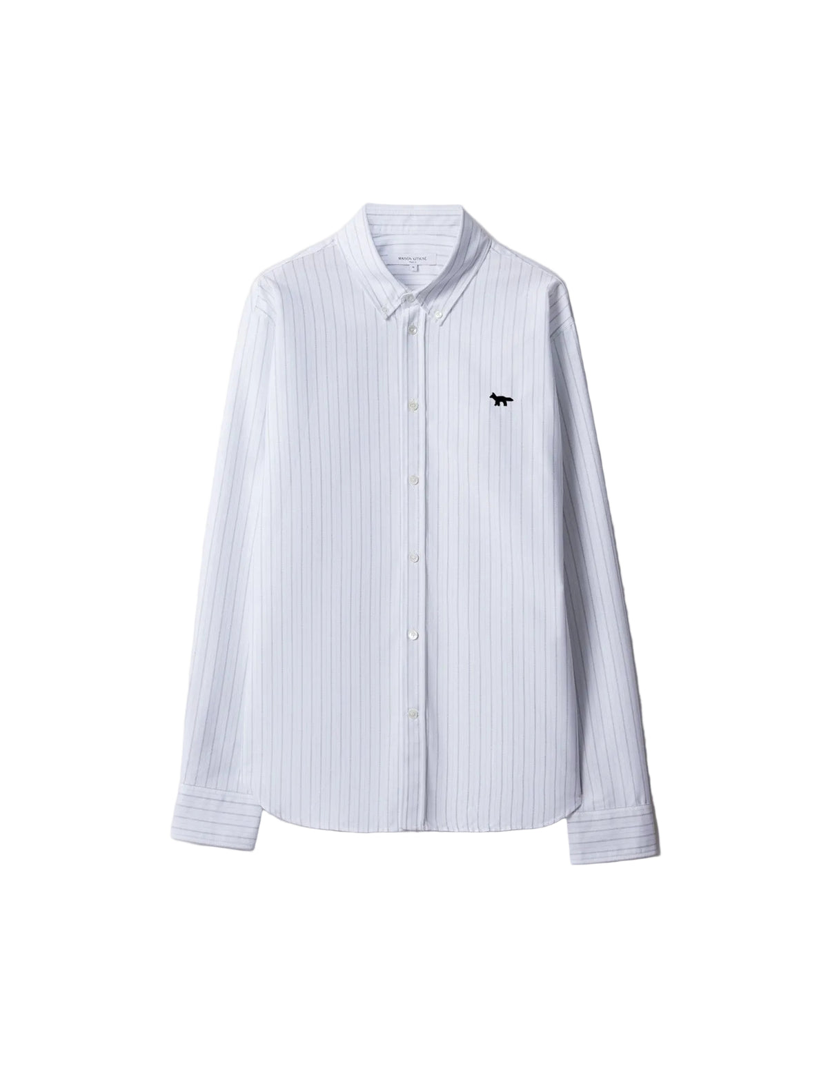 Camisa Maison Kitsuné Profile Fox en algodón oxford de rayas blanco y azul con bordado del zorro en el pecho