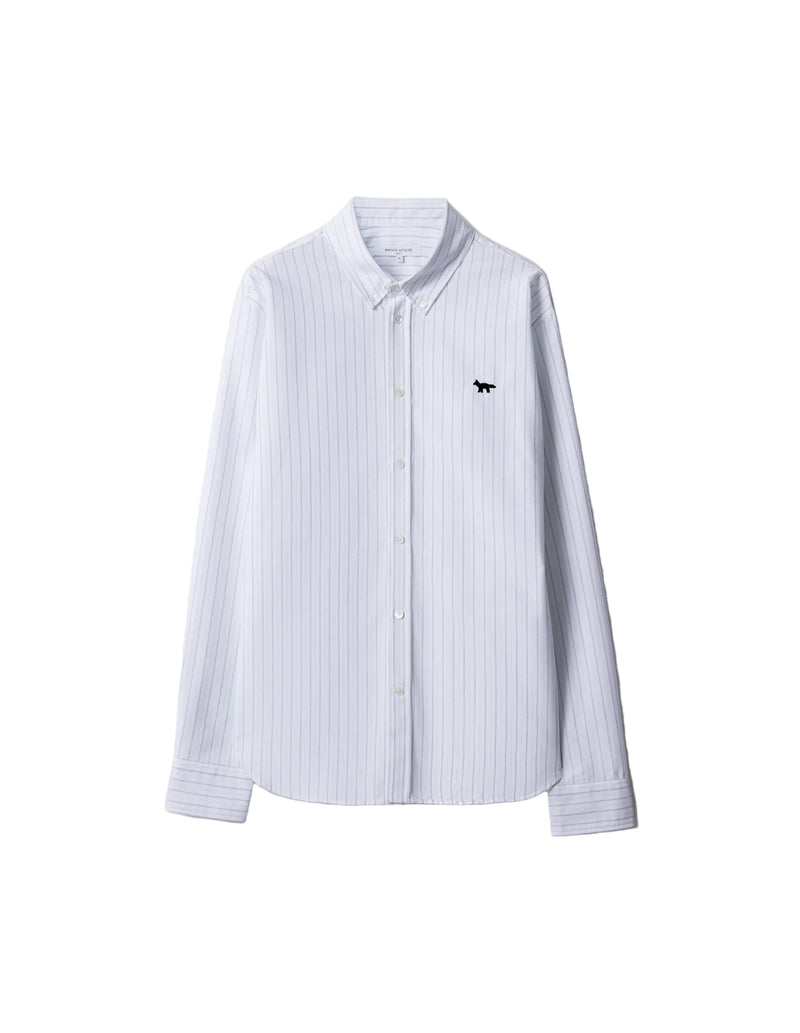 Camisa Maison Kitsuné Profile Fox de rayas en algodón oxford blanco y azul con zorro bordado